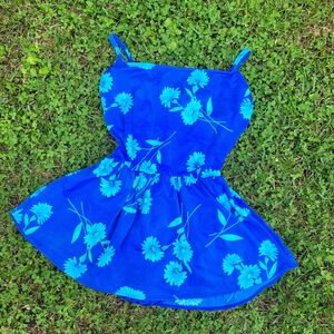 Blue vtg floral skirted one piece swimsuit size 14